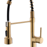 LED Temperature Pre-Rinse Spring Kitchen Faucet | Dual-Function Brushed Gold Single-Handle Mixer