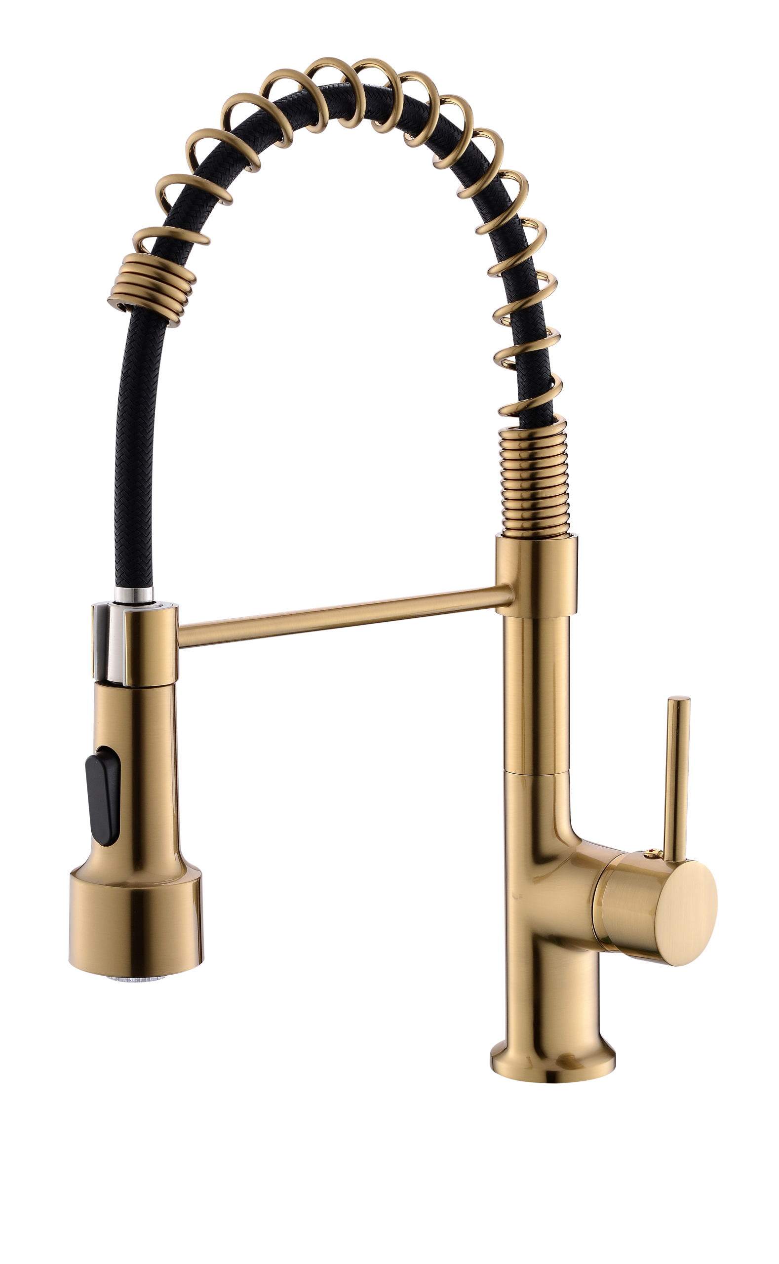 LED Temperature Pre-Rinse Spring Kitchen Faucet | Dual-Function Brushed Gold Single-Handle Mixer