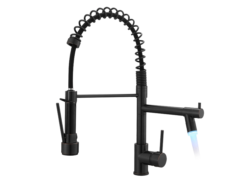LED Temperature Pre-Rinse Spring Kitchen Faucet | Dual Nozzles Oil Rubbed Bronze Single-Handle Mixer
