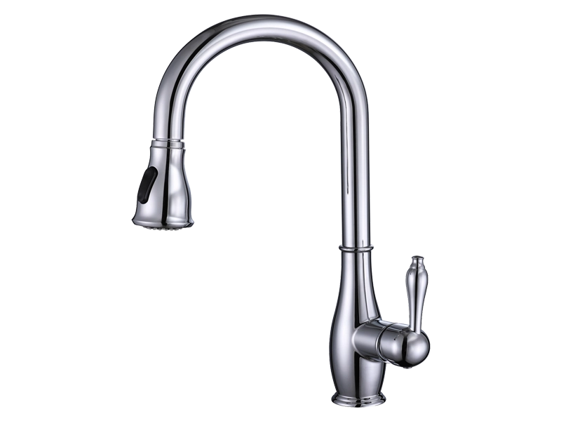 Single Handle High Arc Gooseneck Kitchen Faucet with Pull Down Sprayer Chrome Sink Faucet