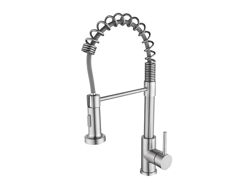 Commercial Single-Handle Pre-Rinse Spring Kitchen Faucet with Dual-Action Pull-Down Sprayer