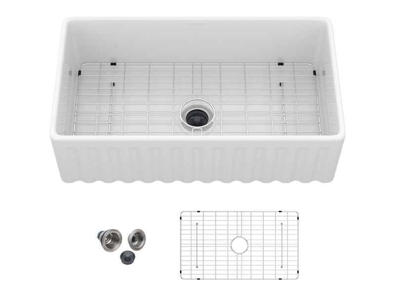 Ceramic Kitchen Sinks | Heavy-Duty Fireclay Apron-Front Single-Basin Farmhouse Sink