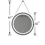 Modern 32-Inch Round Bathroom LED Vanity Mirror with Hanging Strap, Anti-Fog Heating, and 3-Color Dimmable Lighting