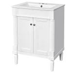 Classic 24-Inch Single Sink Bathroom Vanity Cabinet with Integrated Ceramic Basin and Storage Shelf