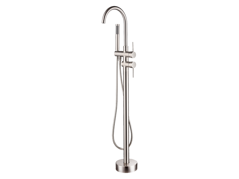 Floor-Mounted Freestanding Bathtub Faucet with Handheld Shower Spray and Reinforced Tripod Base