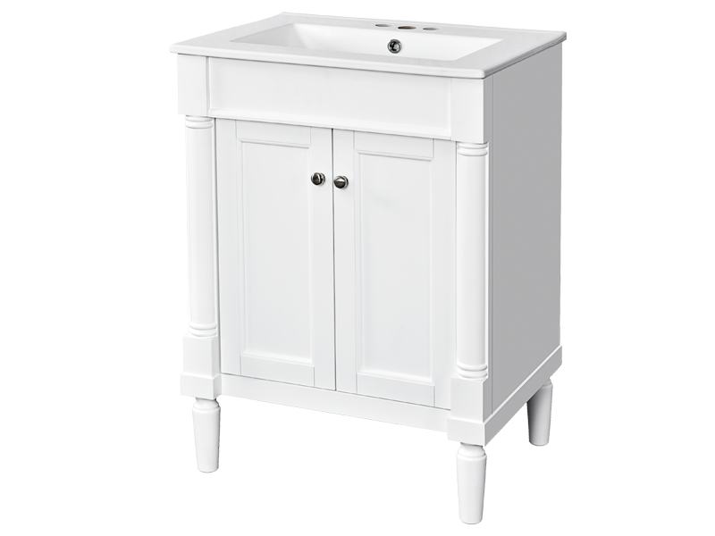 Classic 24-Inch Single Sink Bathroom Vanity Cabinet with Integrated Ceramic Basin and Storage Shelf