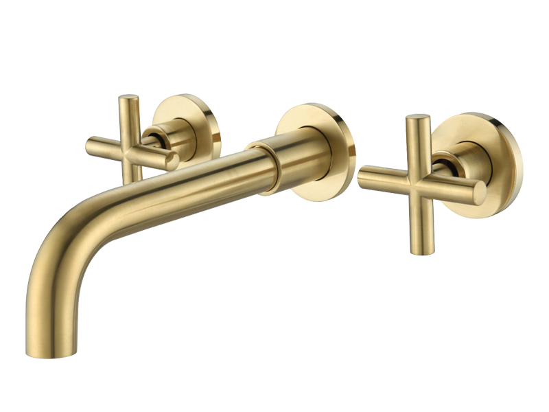 Modern Wall-Mounted 3-Hole Bathroom Faucet (Brushed Gold)