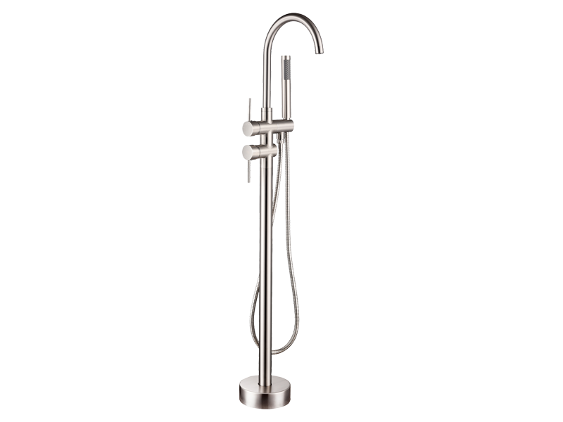 Floor-Mounted Freestanding Bathtub Faucet with Handheld Shower Spray and Reinforced Tripod Base
