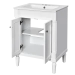 Classic 24-Inch Single Sink Bathroom Vanity Cabinet with Integrated Ceramic Basin and Storage Shelf