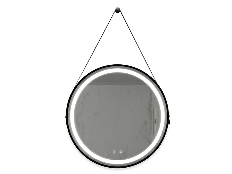 Modern 32-Inch Round Bathroom LED Vanity Mirror with Hanging Strap, Anti-Fog Heating, and 3-Color Dimmable Lighting