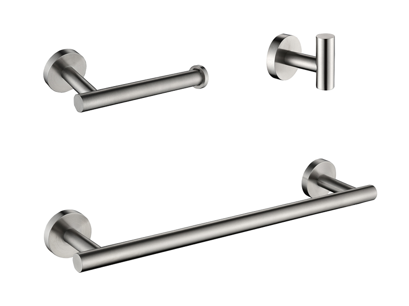 Premium 3-Piece Brushed Stainless Steel Bathroom Hardware Set – Wall-Mounted Towel Bar, Toilet Paper Holder, and Robe Hook