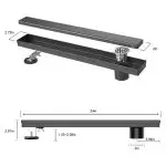 Matte Black Linear Shower Drain – 24-Inch Stainless Steel Long Floor Drain with Hair Strainer & Leveling Feet