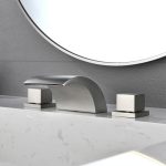 Modern Brushed Nickel Widespread Waterfall Bathroom Faucet