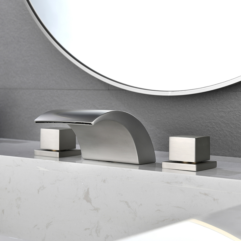 Modern Brushed Nickel Widespread Waterfall Bathroom Faucet