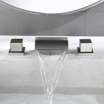 Modern Brushed Nickel Widespread Waterfall Bathroom Faucet