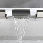 Modern Brushed Nickel Widespread Waterfall Bathroom Faucet