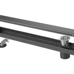 Matte Black Linear Shower Drain – 24-Inch Stainless Steel Long Floor Drain with Hair Strainer & Leveling Feet