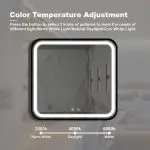 Premium 32″ x 32″ Square LED Bathroom Mirror with Anti-Fog Heating, 3-Color Lighting, and Fully Enclosed Back Plate