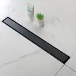 Matte Black Linear Shower Drain – 24-Inch Stainless Steel Long Floor Drain with Hair Strainer & Leveling Feet