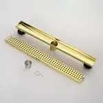 Brushed Gold 24-Inch Linear Shower Drain with Removable Hair Strainer & Lifting Key