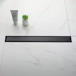 Matte Black Linear Shower Drain – 24-Inch Stainless Steel Long Floor Drain with Hair Strainer & Leveling Feet