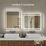 Modern 24″ x 36″ Rectangle Shaped LED Vanity Mirror with Dual Front-lit & Back-lit Illumination and Shatterproof Tempered Glass