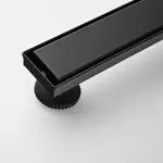 Matte Black Linear Shower Drain – 24-Inch Stainless Steel Long Floor Drain with Hair Strainer & Leveling Feet
