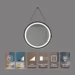 Modern 32-Inch Round Bathroom LED Vanity Mirror with Hanging Strap, Anti-Fog Heating, and 3-Color Dimmable Lighting