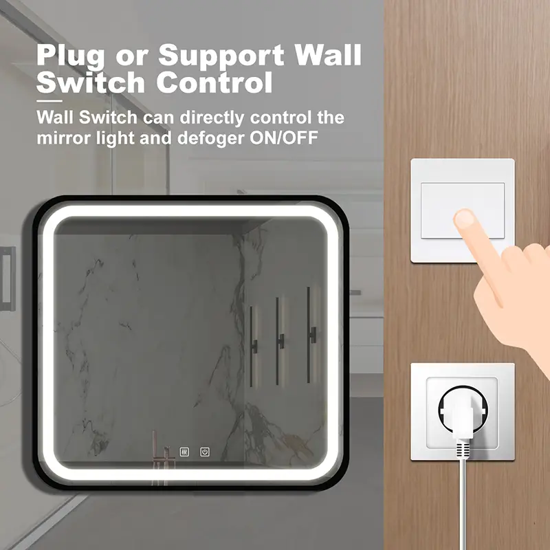 Premium 32″ x 32″ Square LED Bathroom Mirror with Anti-Fog Heating, 3-Color Lighting, and Fully Enclosed Back Plate