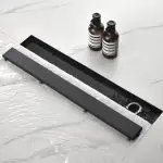 Matte Black Linear Shower Drain – 24-Inch Stainless Steel Long Floor Drain with Hair Strainer & Leveling Feet