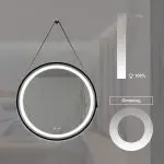 Modern 32-Inch Round Bathroom LED Vanity Mirror with Hanging Strap, Anti-Fog Heating, and 3-Color Dimmable Lighting