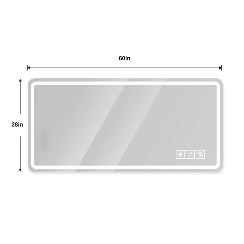 Premium 60″ x 28″ Large Rectangular LED Bathroom Mirror with Anti-Fog Heating, 3-Color Lighting, and Tempered Glass