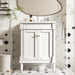 Classic 24-Inch Single Sink Bathroom Vanity Cabinet with Integrated Ceramic Basin and Storage Shelf