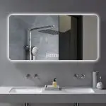 Modern Rounded Rectangular LED Bathroom Mirror with Anti-Fog Heating, 3 Color Temperatures & Tempered HD Glass