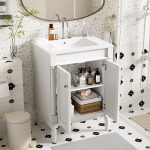 Classic 24-Inch Single Sink Bathroom Vanity Cabinet with Integrated Ceramic Basin and Storage Shelf