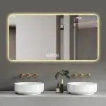 Modern Rounded Rectangular LED Bathroom Mirror with Anti-Fog Heating, 3 Color Temperatures & Tempered HD Glass