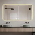 Modern Rounded Rectangular LED Bathroom Mirror with Anti-Fog Heating, 3 Color Temperatures & Tempered HD Glass
