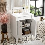 Classic 24-Inch Single Sink Bathroom Vanity Cabinet with Integrated Ceramic Basin and Storage Shelf