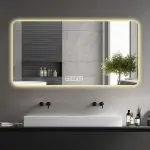 Modern Rounded Rectangular LED Bathroom Mirror with Anti-Fog Heating, 3 Color Temperatures & Tempered HD Glass