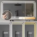 Premium 60″ x 28″ Large Rectangular LED Bathroom Mirror with Anti-Fog Heating, 3-Color Lighting, and Tempered Glass