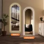 Modern Arched Full-Length LED Mirror (65″ x 21″) with Dimmable Lighting & Shatter-Proof Design