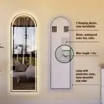 Modern Arched Full-Length LED Mirror (65″ x 21″) with Dimmable Lighting & Shatter-Proof Design