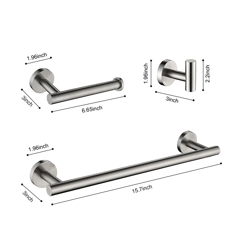 Premium 3-Piece Brushed Stainless Steel Bathroom Hardware Set – Wall-Mounted Towel Bar, Toilet Paper Holder, and Robe Hook