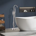 Floor-Mounted Freestanding Bathtub Faucet with Handheld Shower Spray and Reinforced Tripod Base