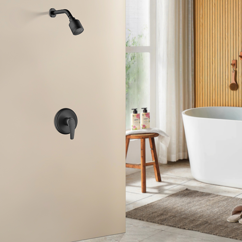 Matte Black Wall-Mounted Shower System Combo Set with Pressure Balance Valve