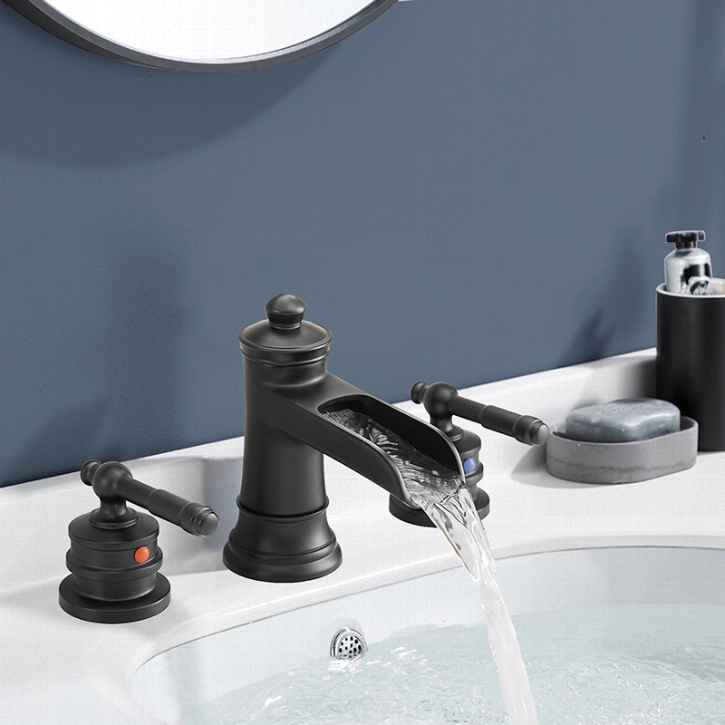 Matte Black Waterfall Widespread 2 Handle Bathroom Faucet