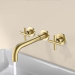 Modern Wall-Mounted 3-Hole Bathroom Faucet (Brushed Gold)