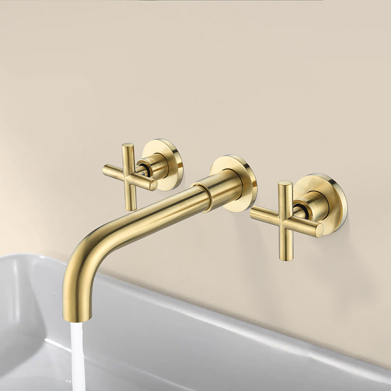 Modern Wall-Mounted 3-Hole Bathroom Faucet (Brushed Gold)