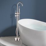 Floor-Mounted Freestanding Bathtub Faucet with Handheld Shower Spray and Reinforced Tripod Base