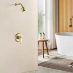 Brushed Gold Rain Shower System with cUPC Pressure Balance Valve & Anti-Microbial Nozzles